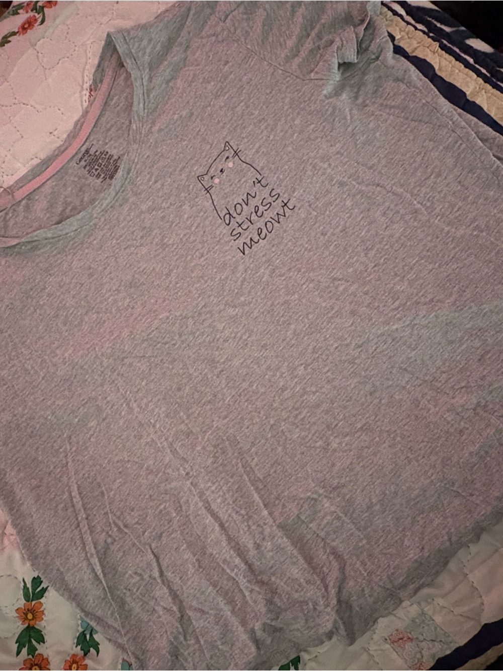 Grey Graphic Tee - "Don't Stress Meowt"